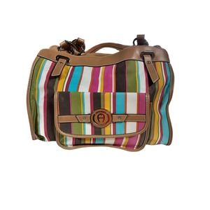Etienne Aigner Vintage Striped Fabric Shoulder Bag Bright Multicolor Women's